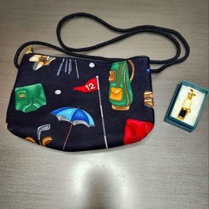 Giftset Golf Graphic Design Pocketbook Golf Gold Colored Pendent Broche Pin